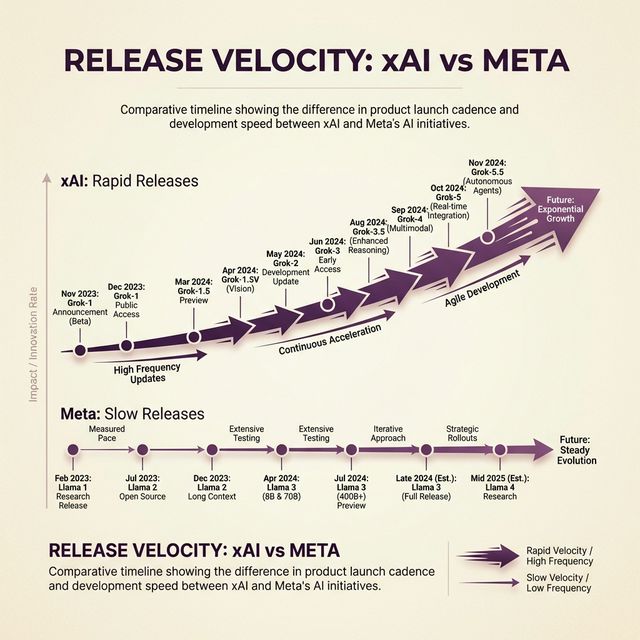 xAI vs Meta Release Velocity Timeline