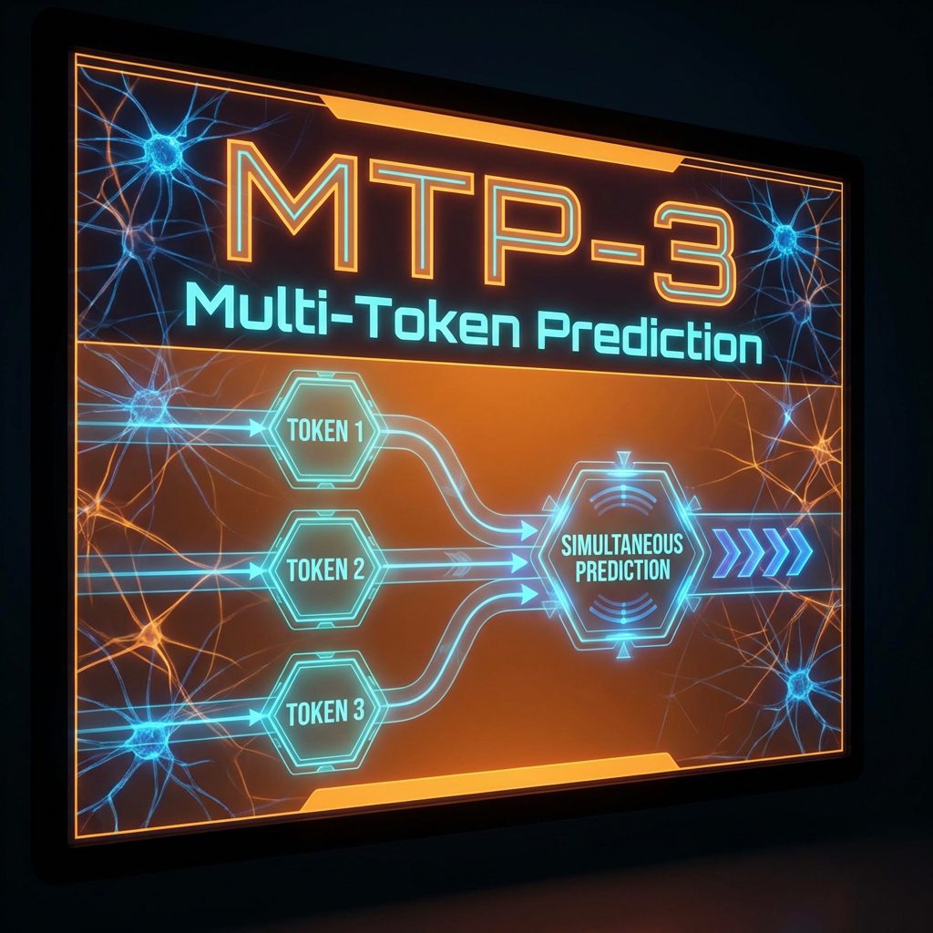 MTP-3 Multi-Token Prediction flow diagram showing 3-token simultaneous prediction