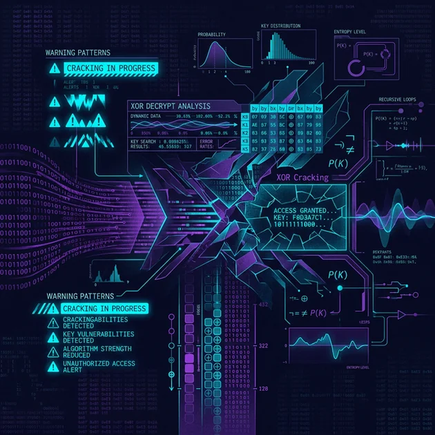 Figure 3: Abstract analytical visualization of cracking an XOR encryption key.